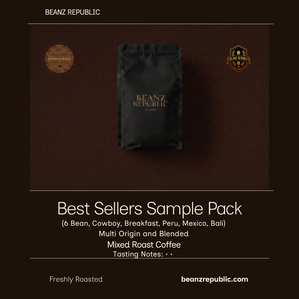 Best Sellers Sample Pack: 6Bean, Cowboy, Breakfast, Peru, Mexico, Bali